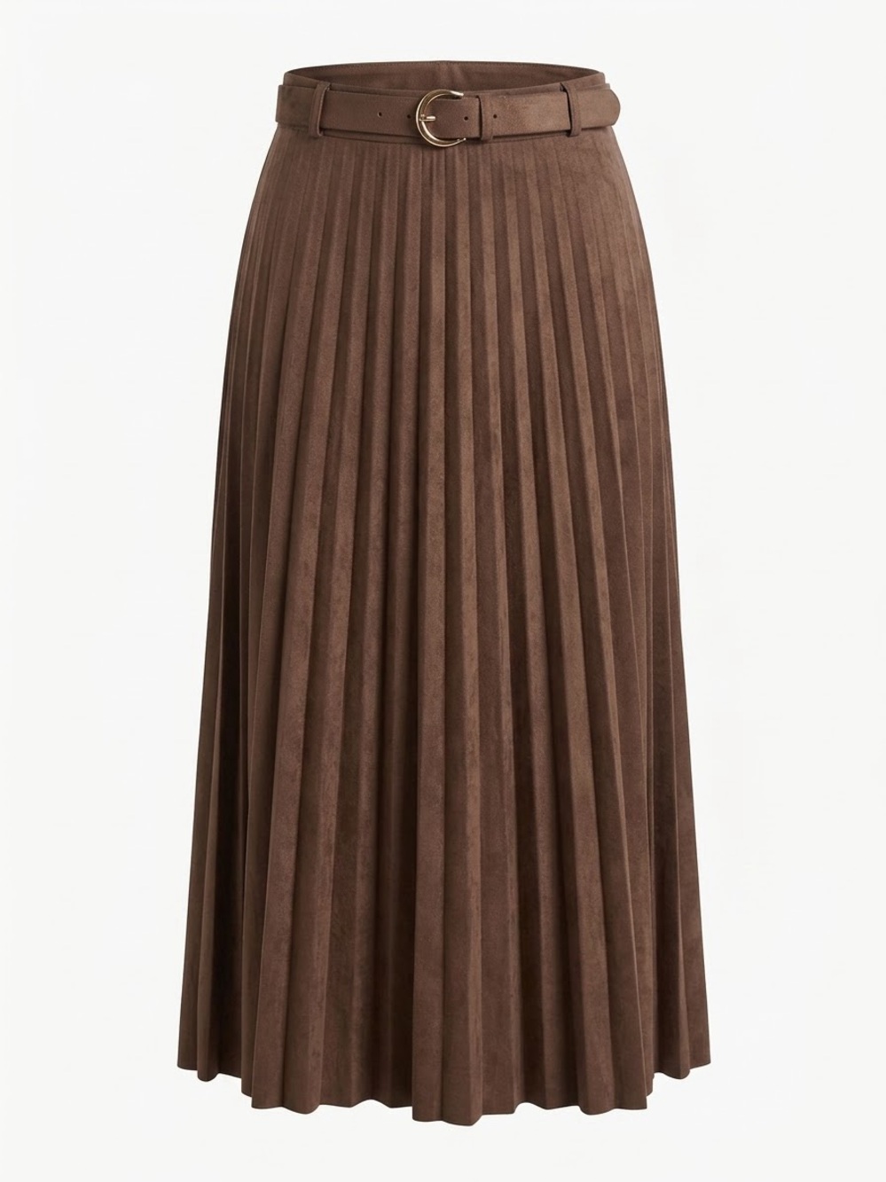 Catherine Malandrino Brown Pleated Midi Skirt with Belt